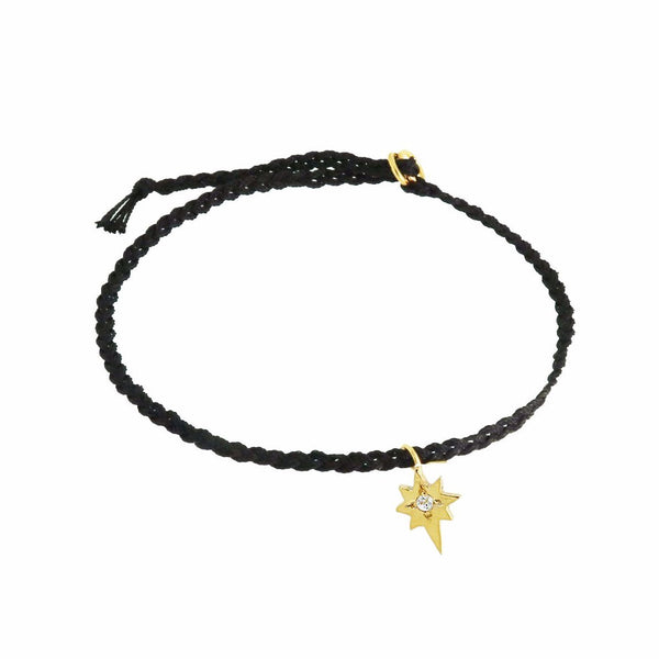 Silk Friendship Bracelet with Tiny North Star Charm Black