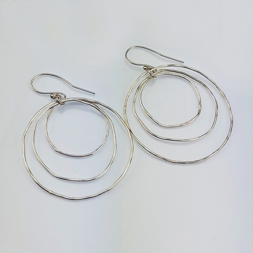 Large Statement Triple Hoop Earrings - Silver