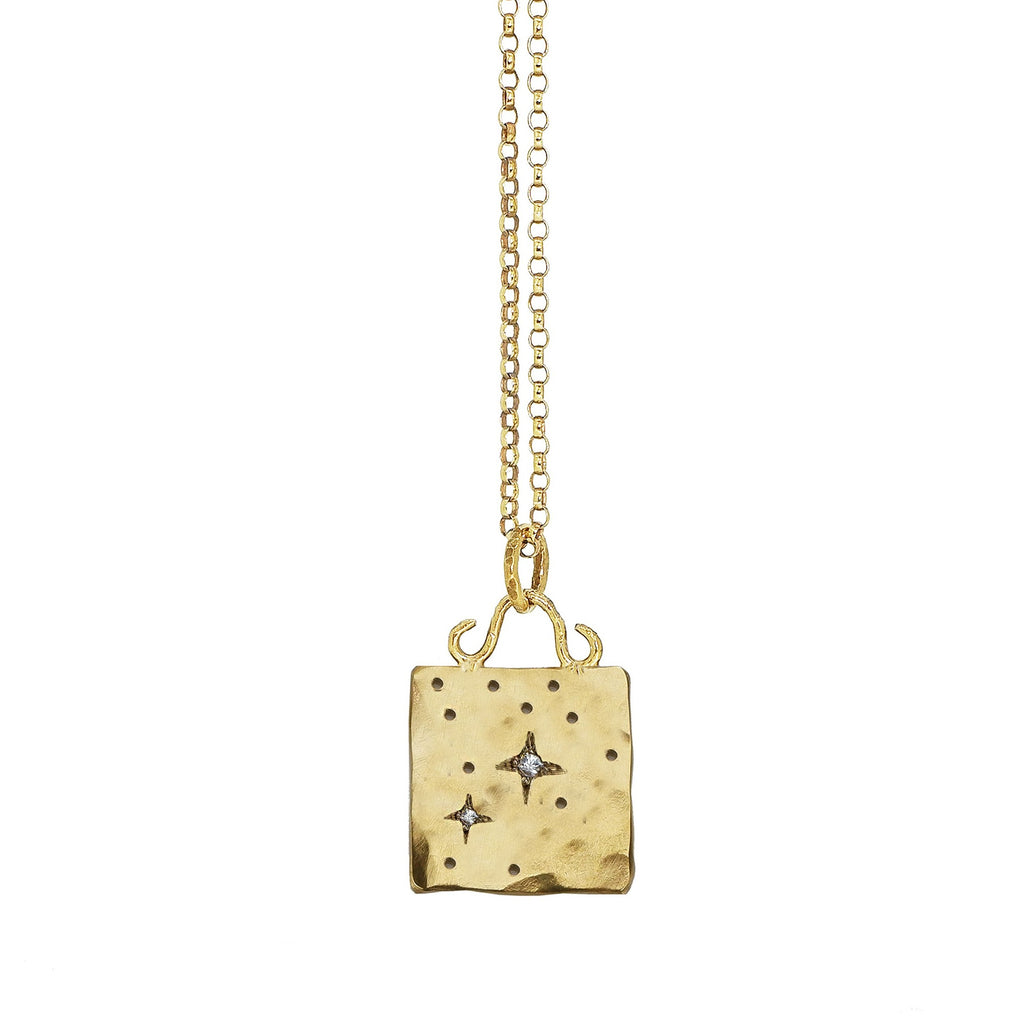 Your Constellation Square Tag Necklace with White Sapphires - Gold