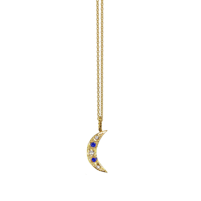 Blue sapphire crescent moon necklace