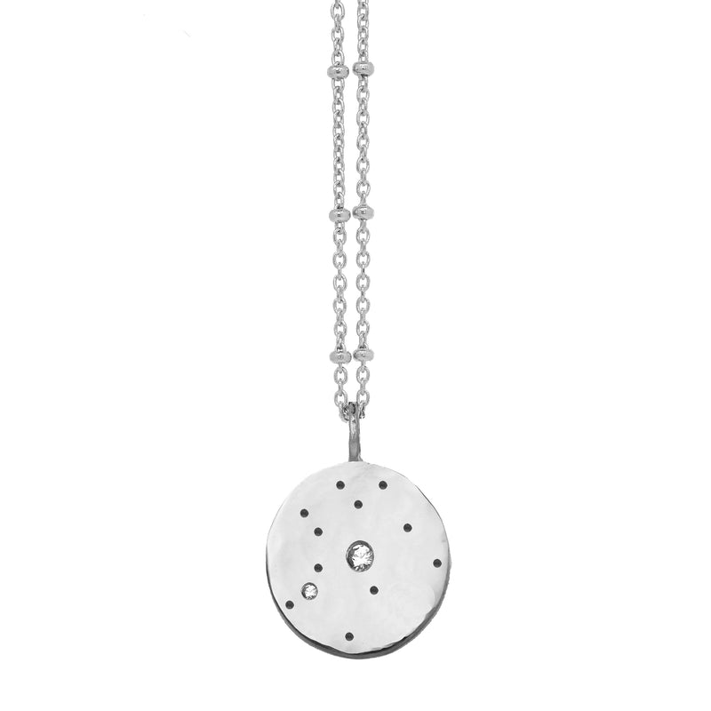 Zodiac Constellation Necklace with White Sapphires - Silver
