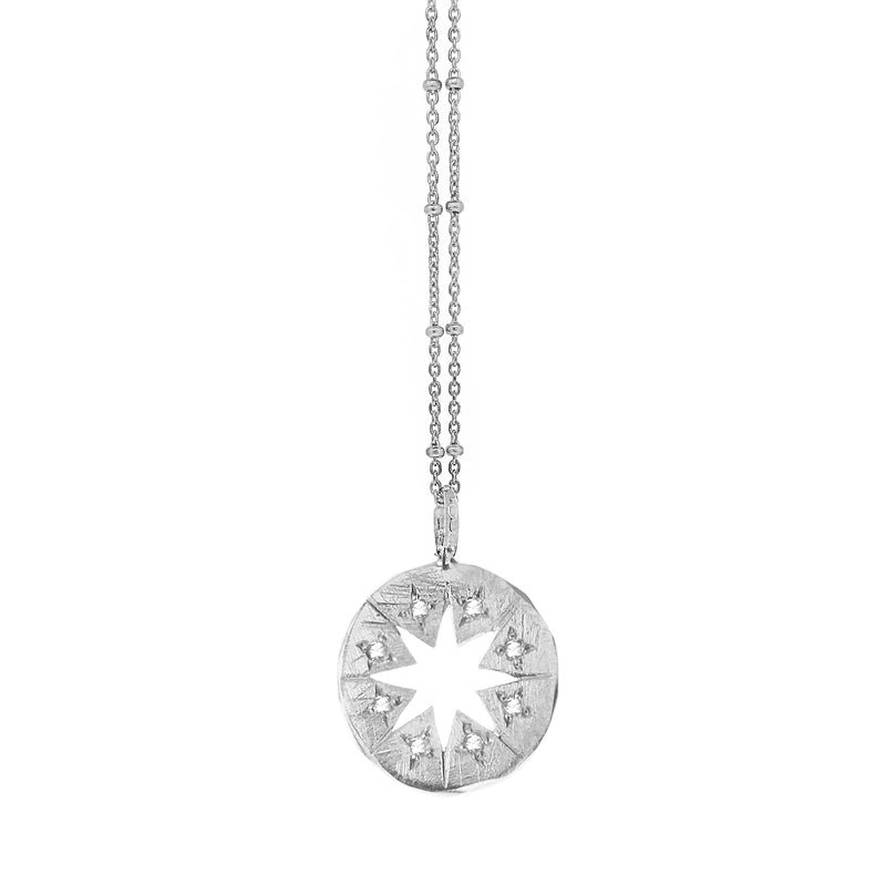 Cutout Star Necklace with White Sapphires - Silver