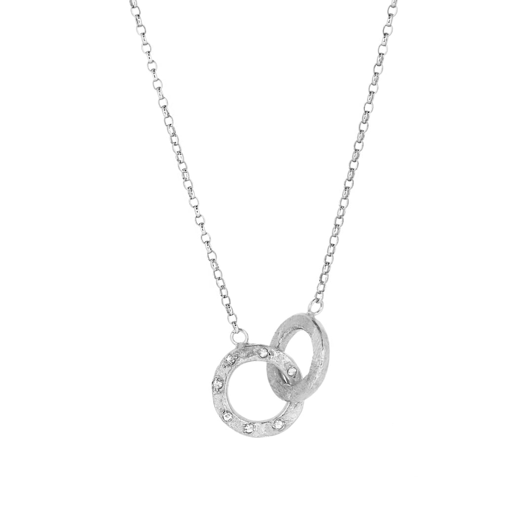 Double Linked Halo Necklace - Silver with White Sapphires