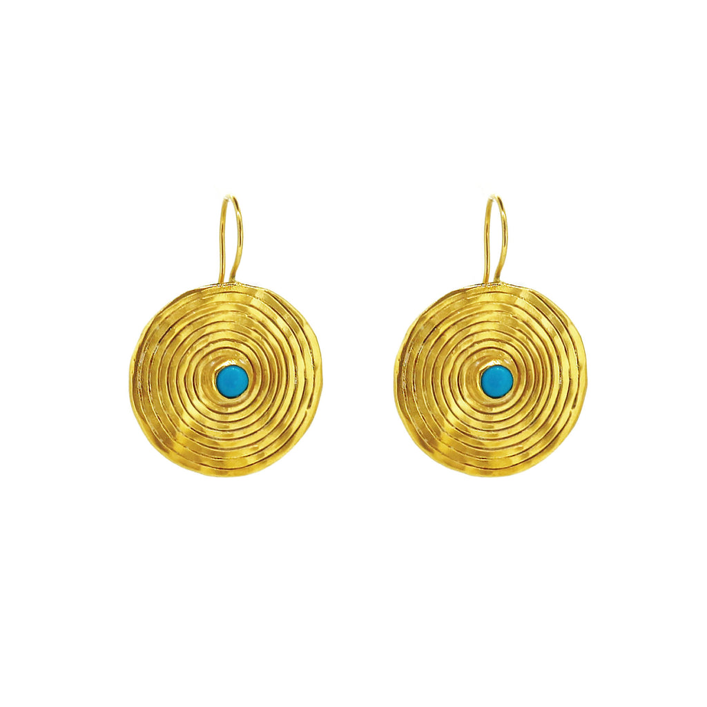 Gold Statement coil Earrings with Turquoise