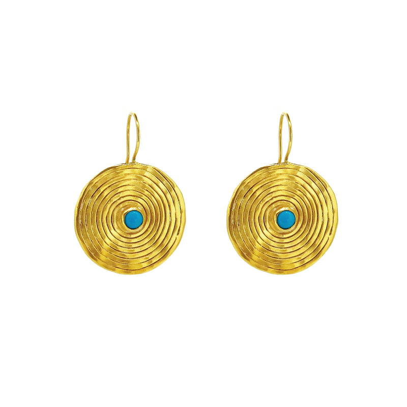 Gold Statement coil Earrings with Turquoise