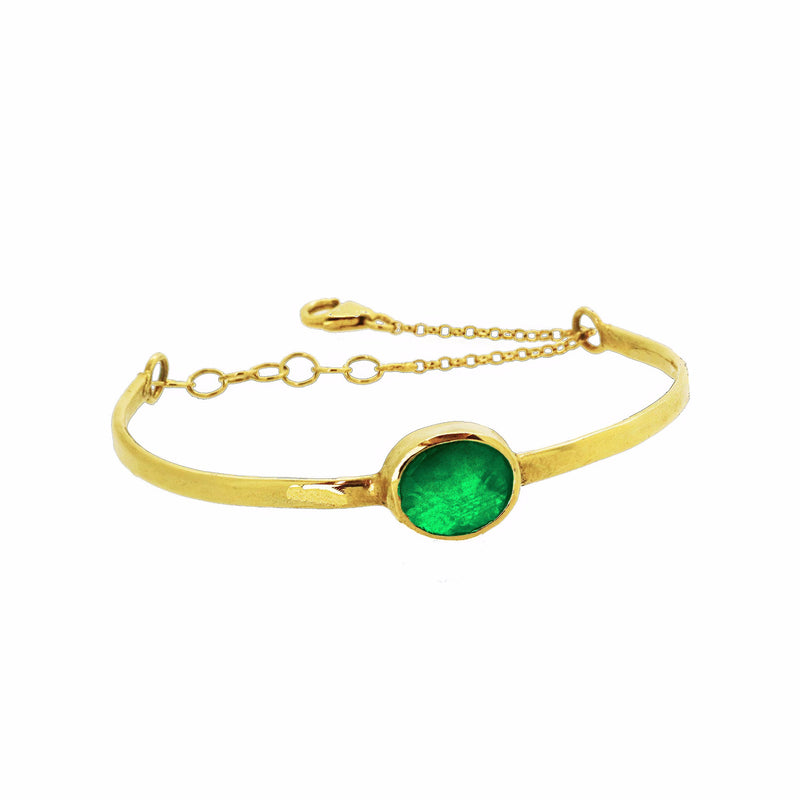 Chain Detail Bangle with Green Agate - Gold