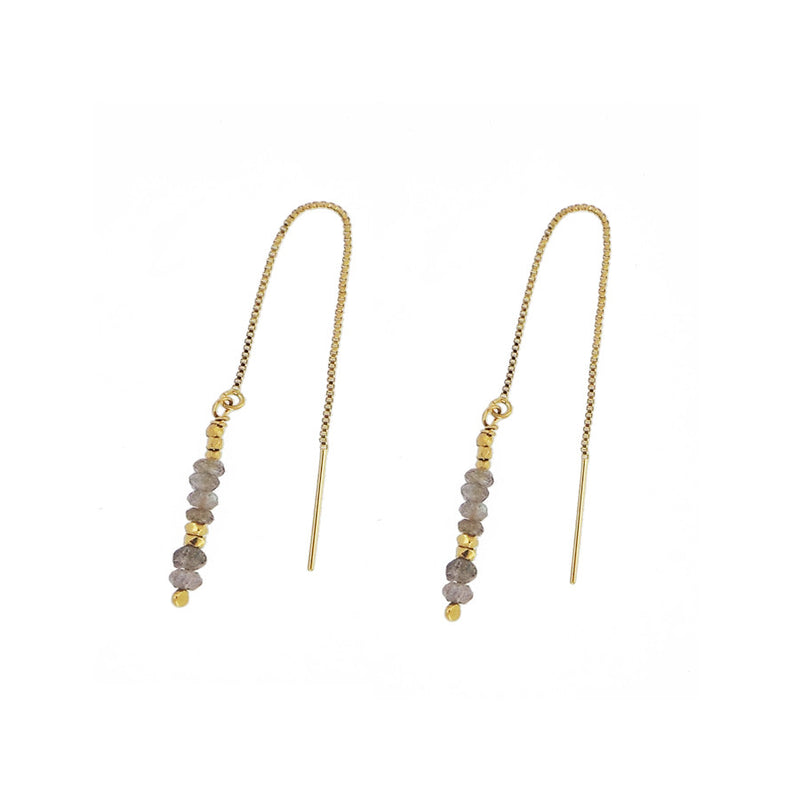 Labradorite and Gold Nugget Thread Through Earrings