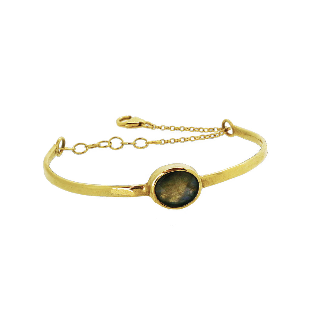 Chain Detail Bangle with Labradorite - Gold
