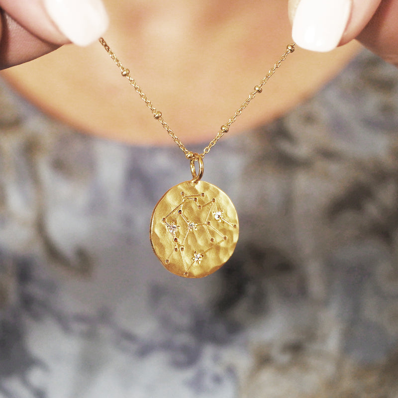 Layered Zodiac Constellation Necklace with White Sapphires - Gold