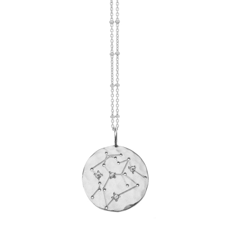 Layered Zodiac Constellation Necklace with White Sapphires - Silver