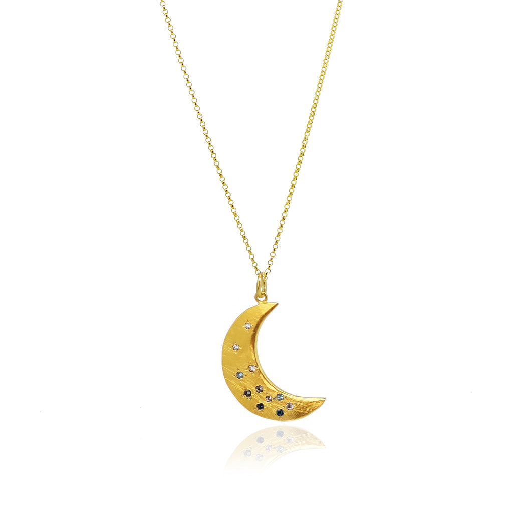 Large Crescent Moon Necklace Scattered With Gemstones