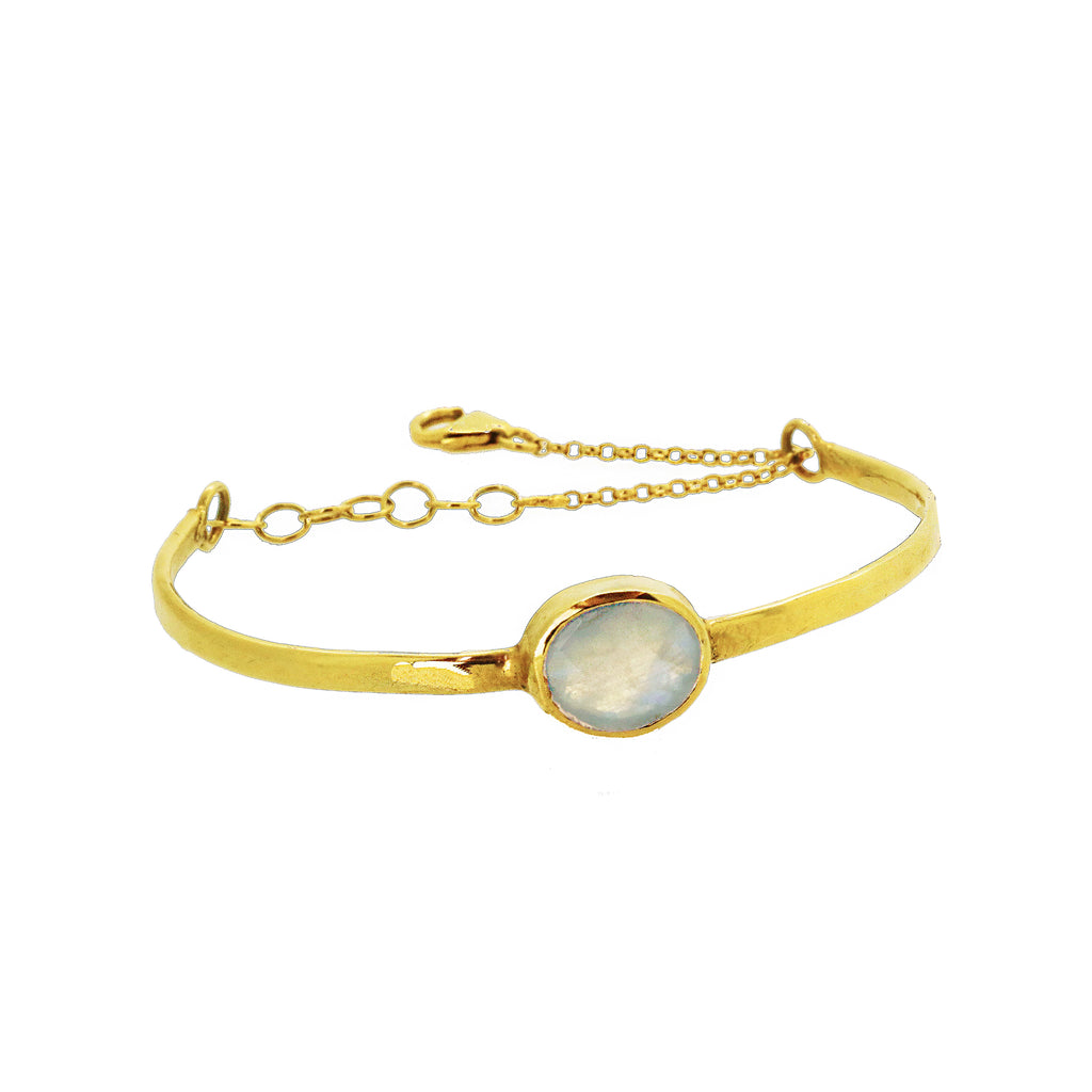 Chain Detail Bangle with Moonstone - Gold
