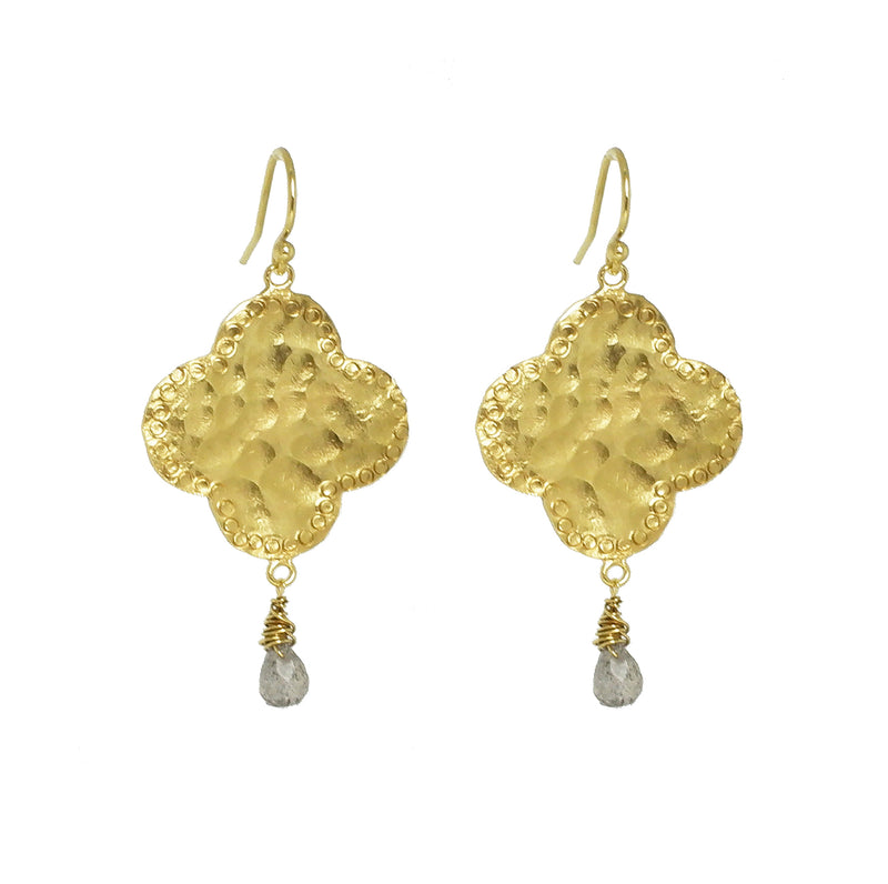 Moroccan style earrings with clover shaped drops, quatrefoil earrings