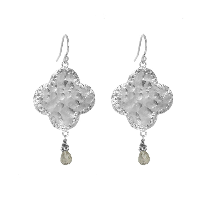 Moroccan Style Statement Clover Earrings with Labradorite - Silver