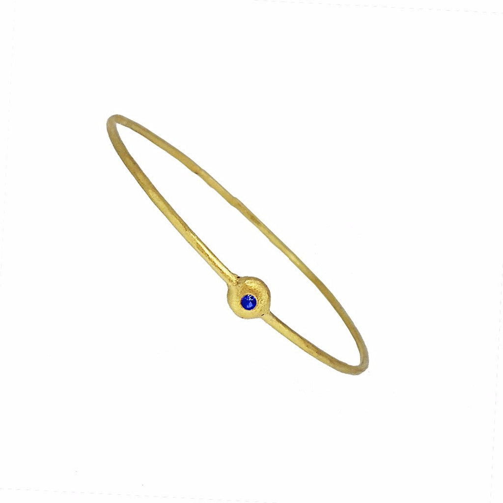 Gold Nugget Bangle with Blue Sapphire