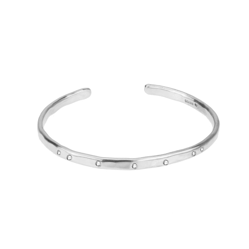 Torque Bangle with White Sapphires - Silver