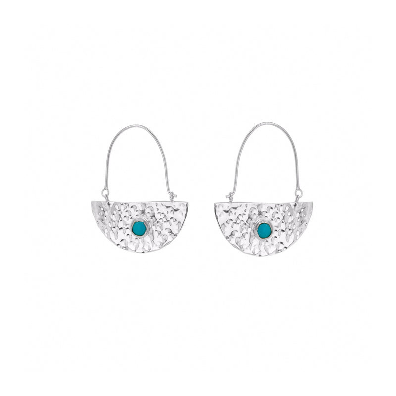 Turquoise Boho Statement Drop Earrings - Silver