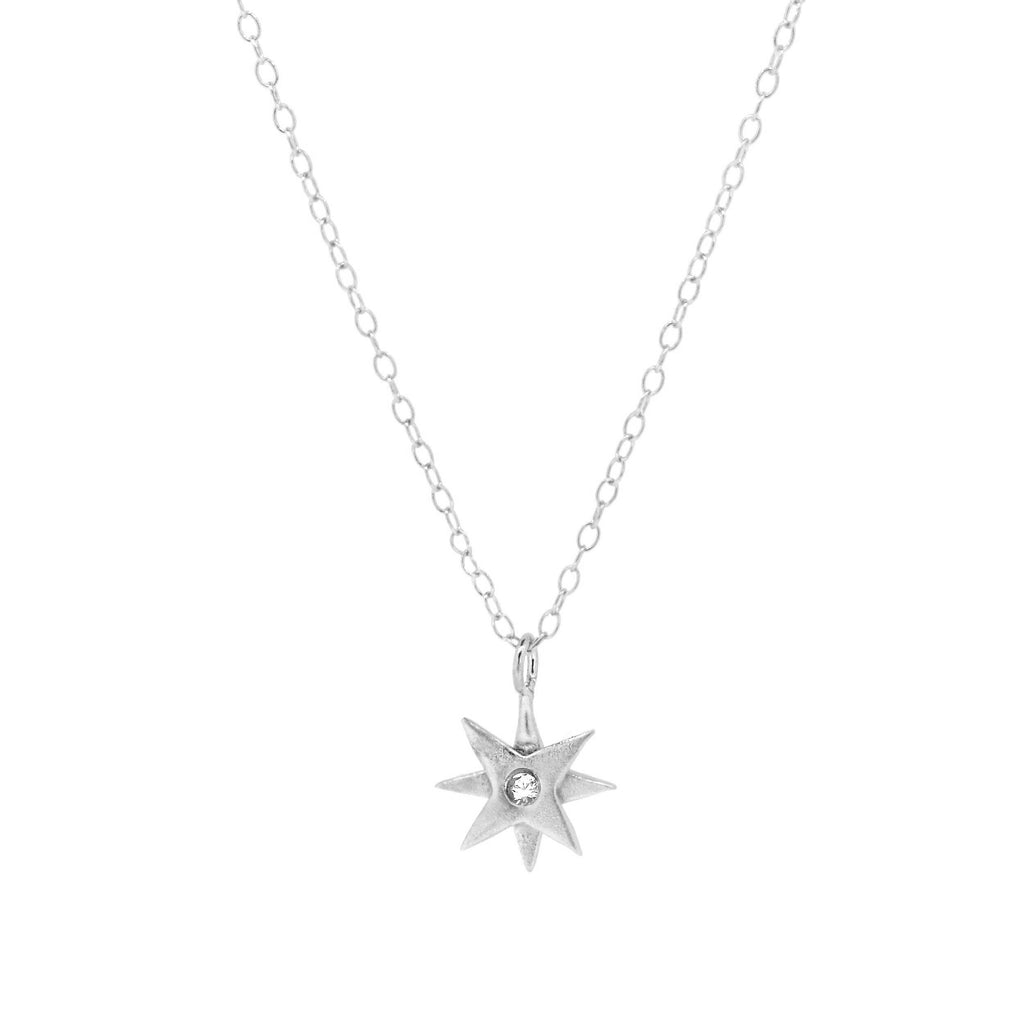 Tiny Star Necklace with White Sapphire - Silver