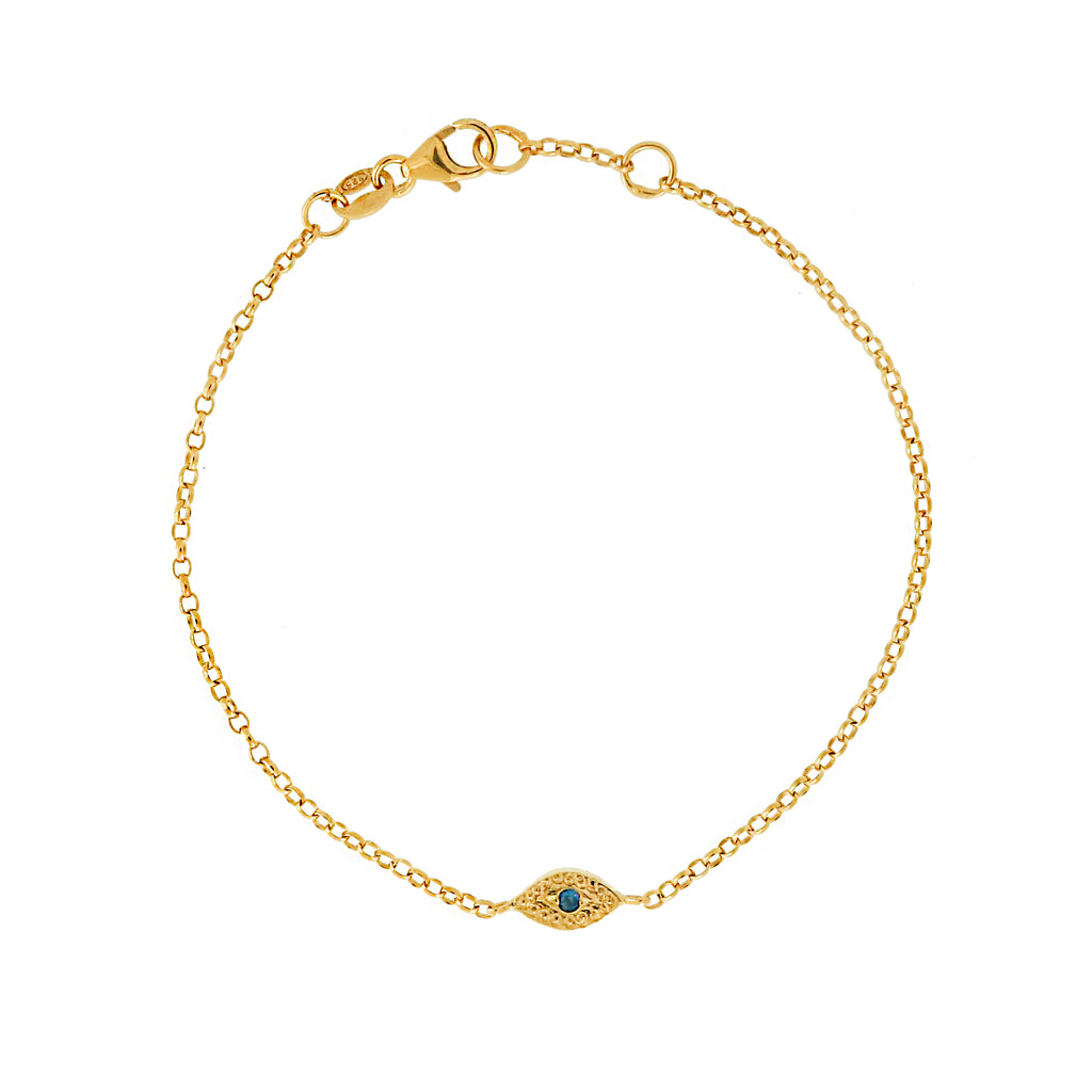 Tiny Evil Eye Bracelet with Blue Sapphire  - Gold