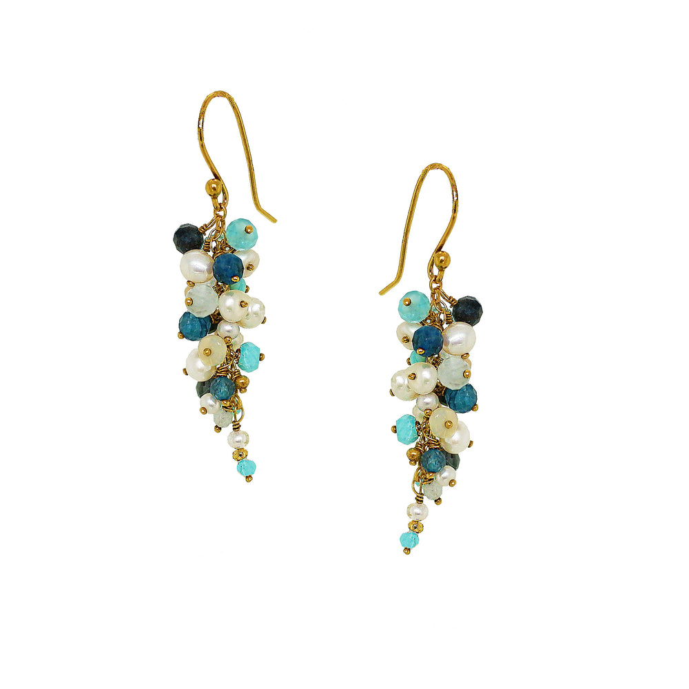 Blue Gemstone and Pearl Dangle Cascade Earrings Yvonne Henderson