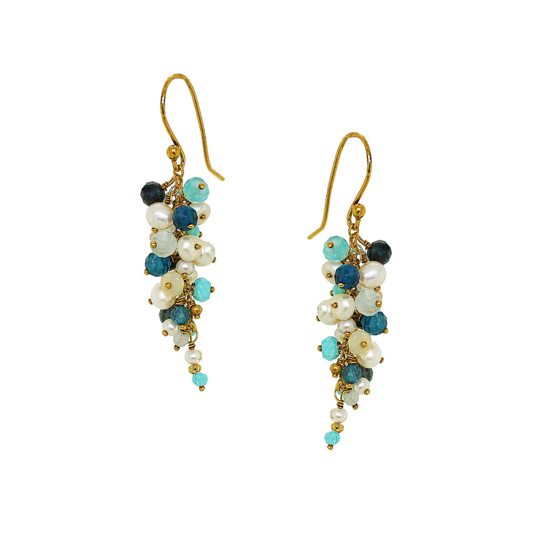 Moroccan Style Statement Clover Earrings with Labradorite - Silver