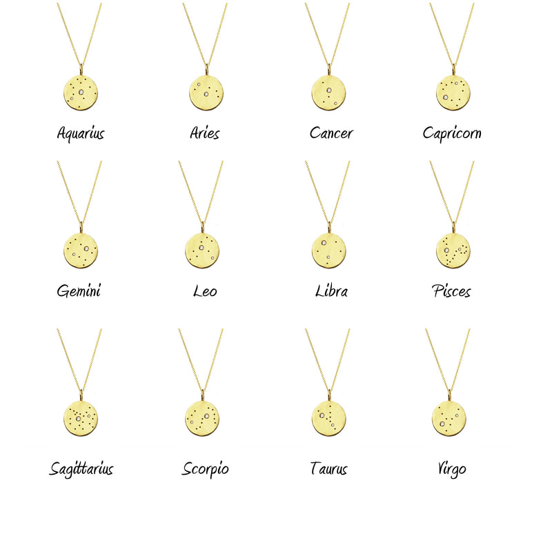 Zodiac Constellation Necklace with White Sapphires - Gold