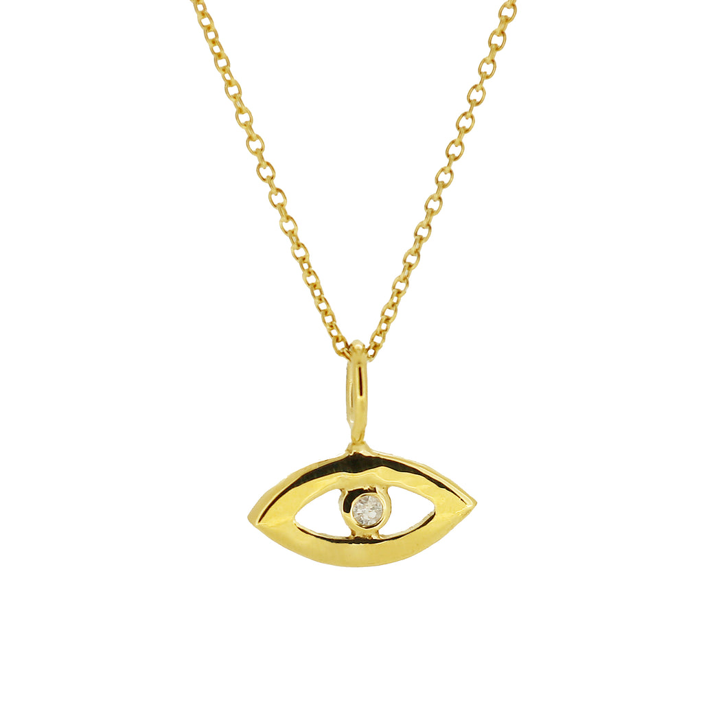 Gold Evil Eye Necklace with White Sapphire