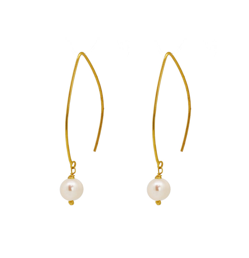 Pearl Drop Earrings on Irregular Loops - Silver
