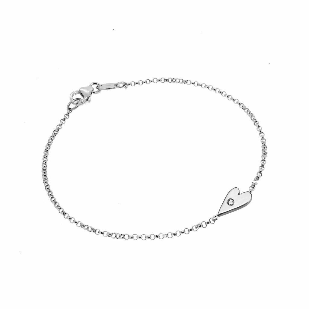Heart Bracelet with White Sapphire  - Silver