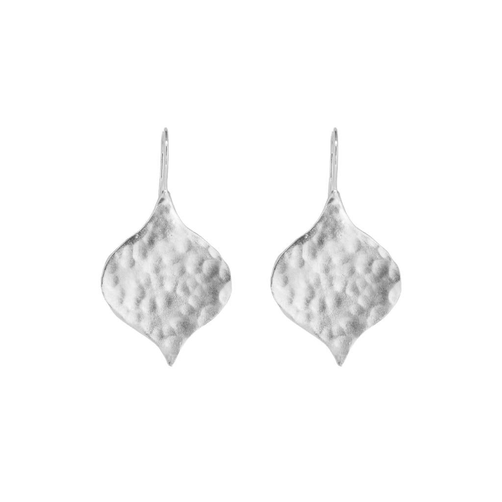 Large Hammered Leaf Earrings - Silver