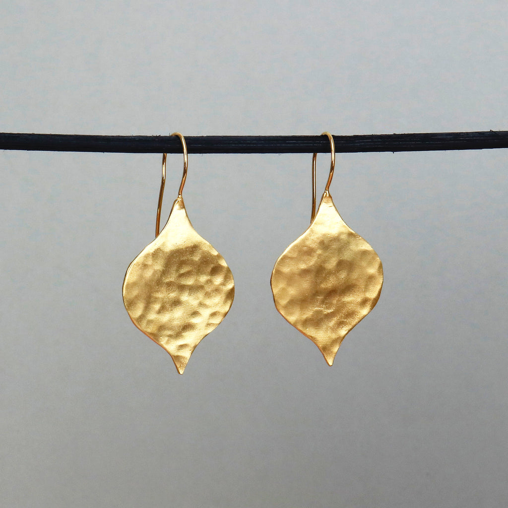 Large Hammered Leaf Earrings - Gold