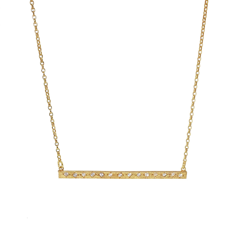 Long Horizontal Bar Necklace with White Sapphires - Gold
