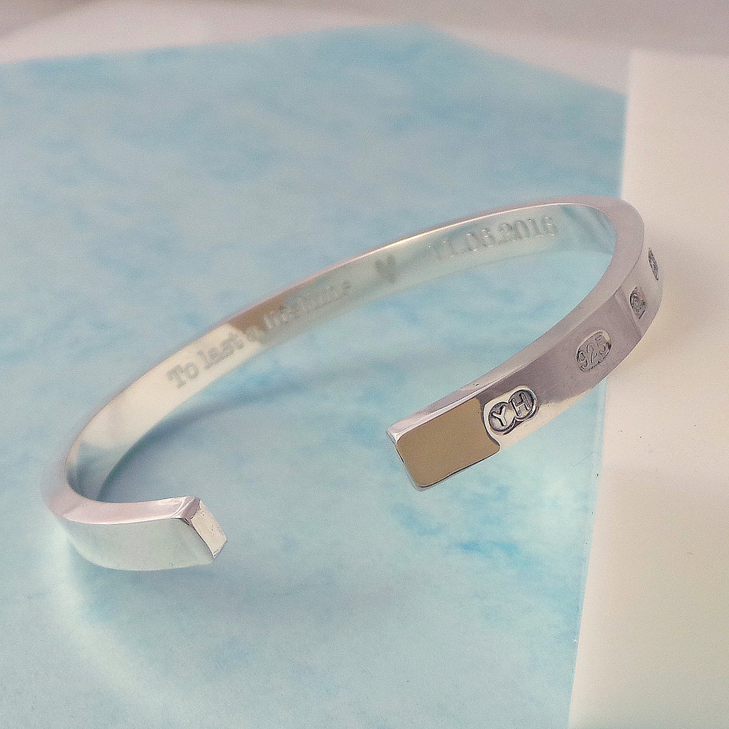 Men's Heavyweight Sterling Silver Open Bangle with Hallmark Detail
