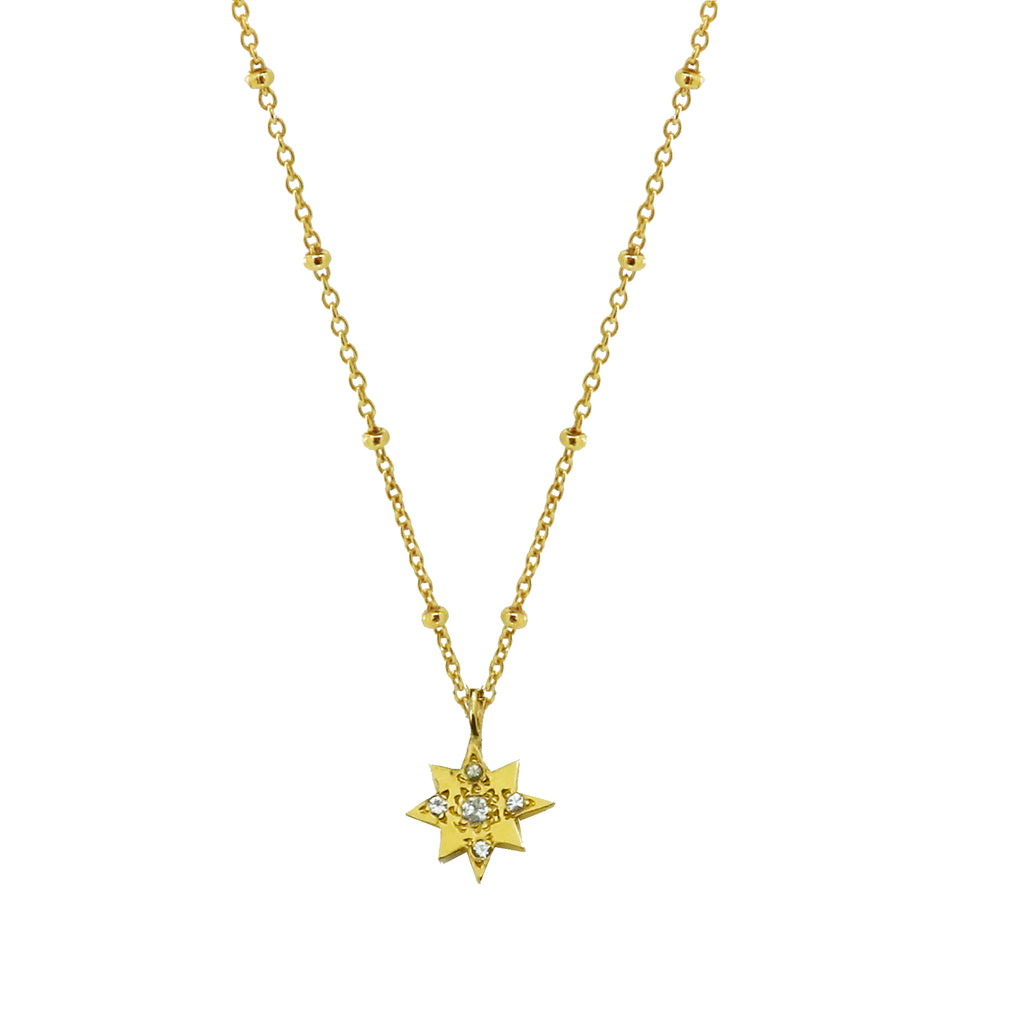 Small Star Necklace with White Sapphires - Gold