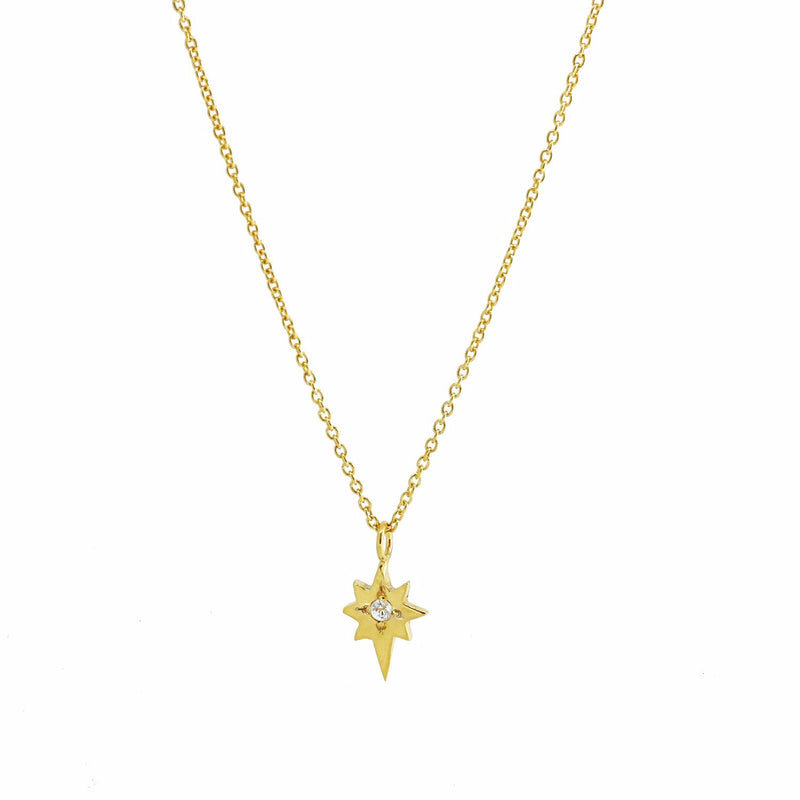 North Star Necklace with White Sapphire - Gold