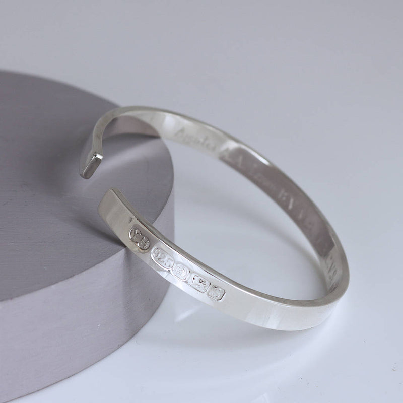 Men's Sterling Silver Open Bangle with Hallmark Detail