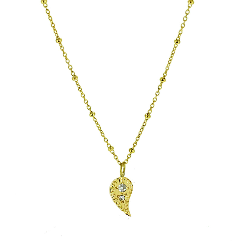 Paisley Charm Necklace with White Sapphires - Gold