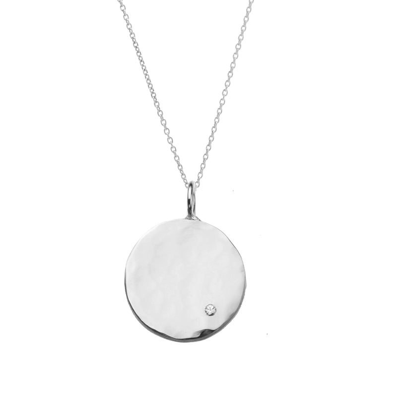 Organic Disc Necklace With White Sapphire - Silver