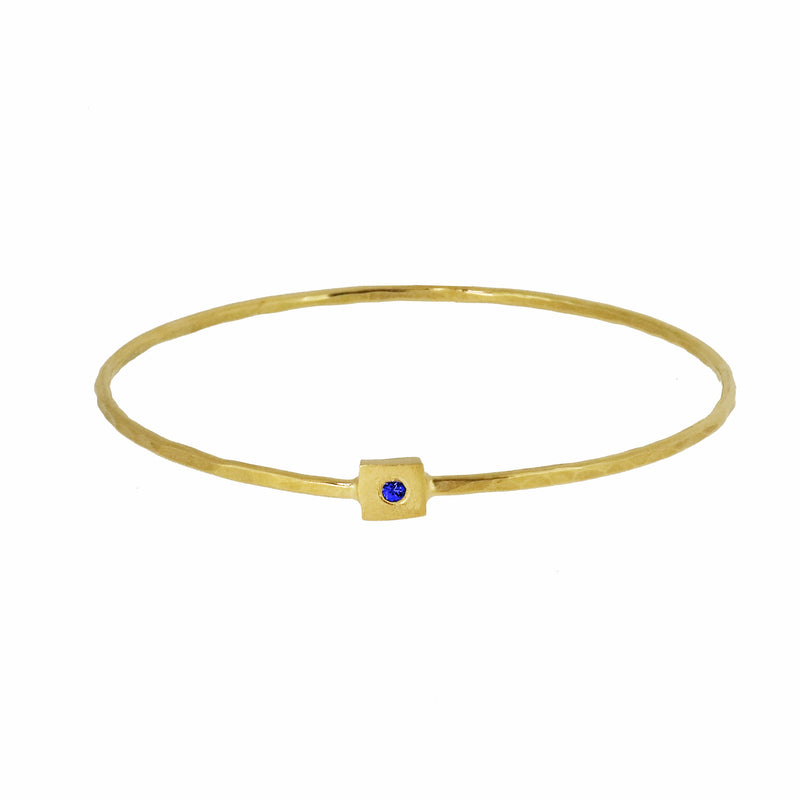 Gold Square Nugget Bangle with Blue Sapphire