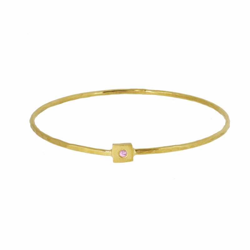 Gold Square Nugget Bangle with Pink Sapphire
