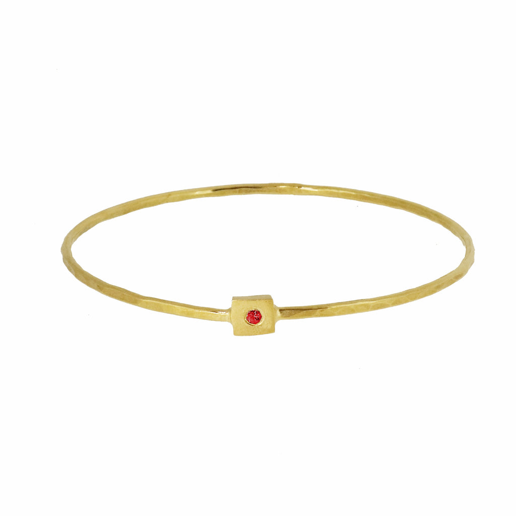 Gold Square Nugget Bangle with Ruby