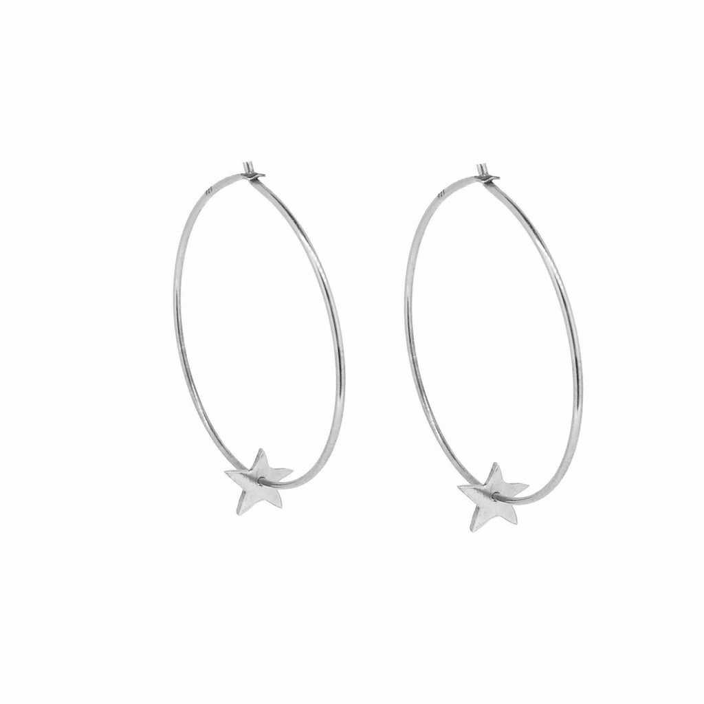 Tiny Star Hoop Earrings - Silver
