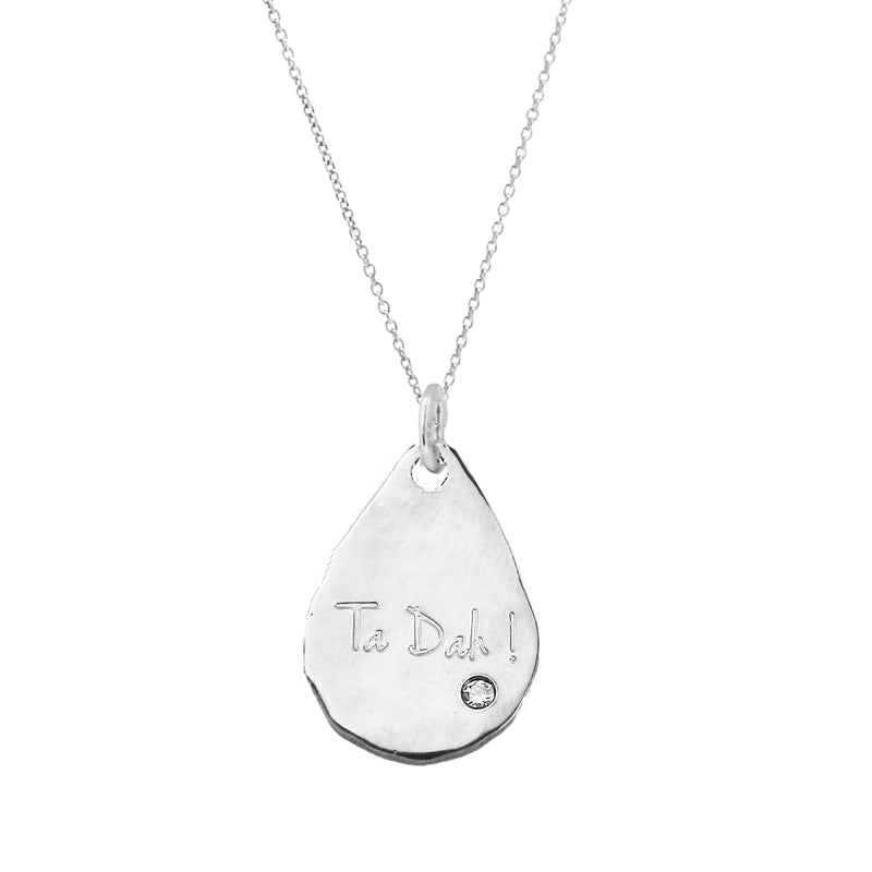Teardrop Necklace with White Sapphire - Silver