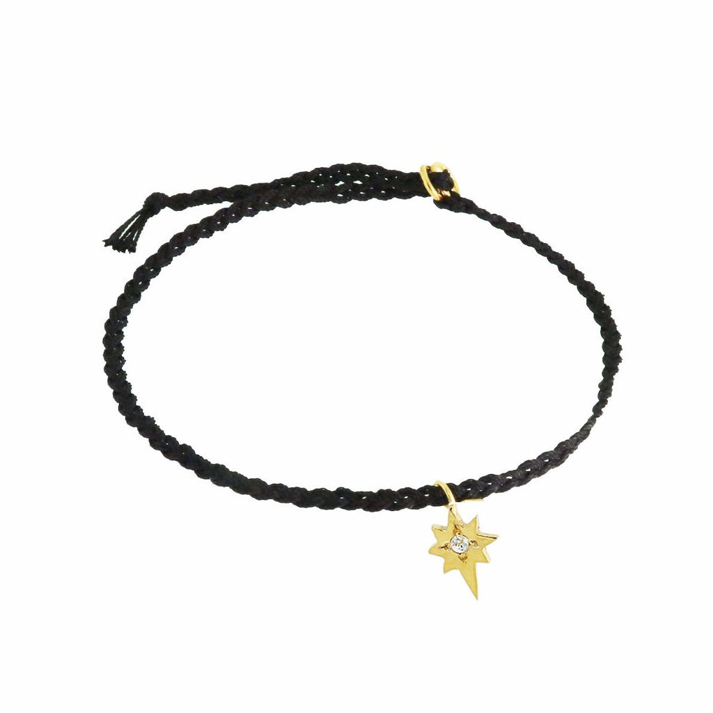 Silk Friendship Bracelet with Tiny North Star Charm - Black