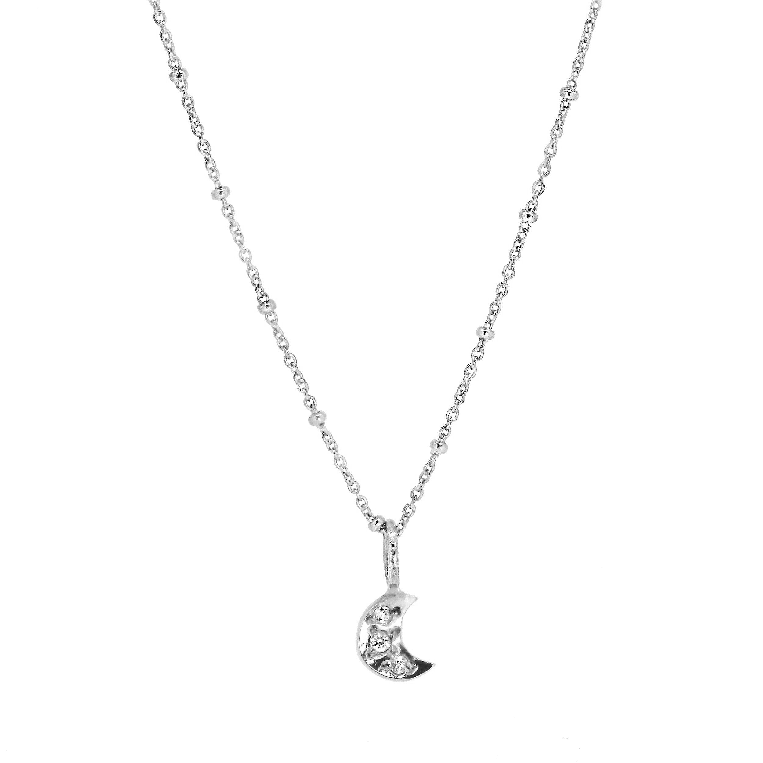 Tiny Moon Necklace with Pave Set White Sapphires Silver – Yvonne