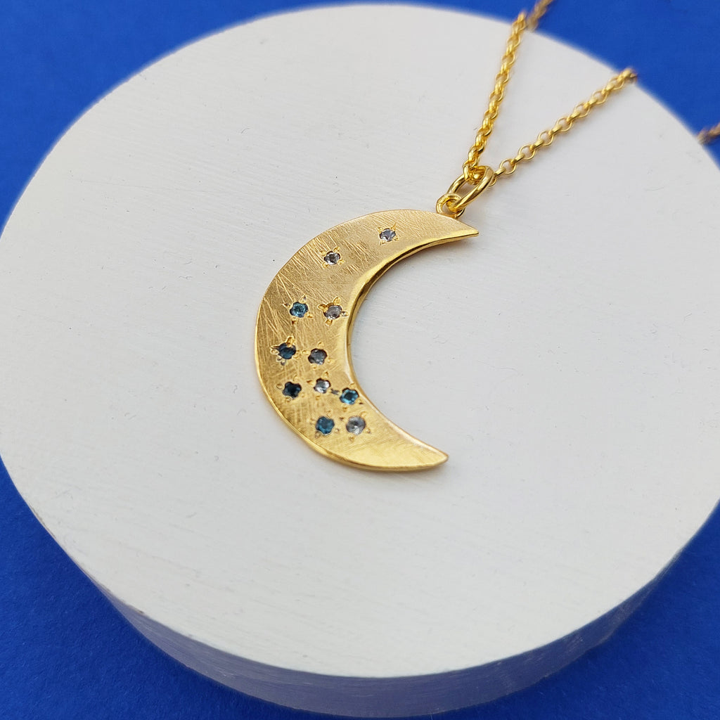 Large Crescent Moon Necklace Scattered With Gemstones