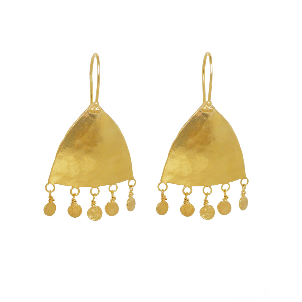 Statement Moroccan Style Triangular Drop Earrings - Gold