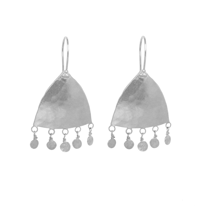 Statement Moroccan Style Triangular Drop Earrings - Silver