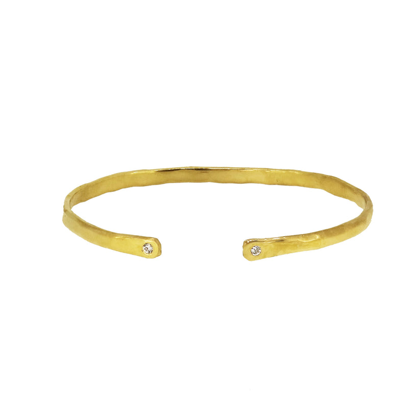Torque Bangle with White Sapphires - Gold