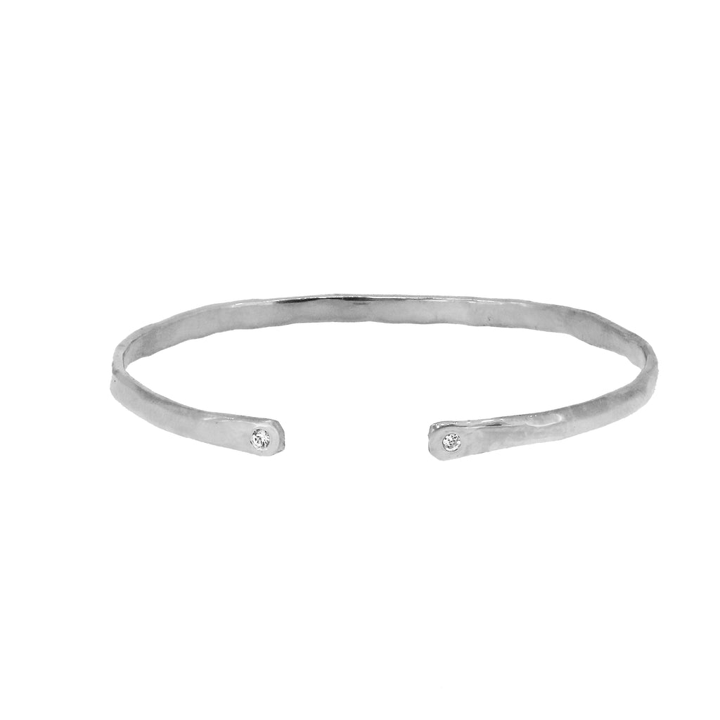 Silver Torque Bangle with White Sapphires